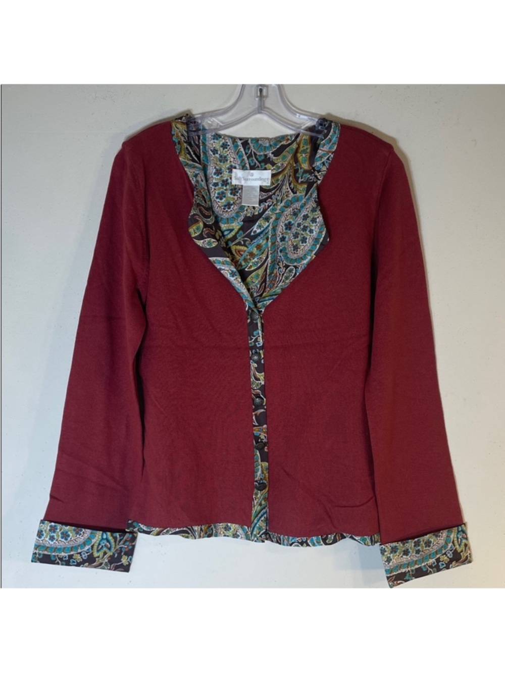 NEW! Soft Surroundings Silk Paisley Lined Cashmere Cardigan Sweater. Medium.